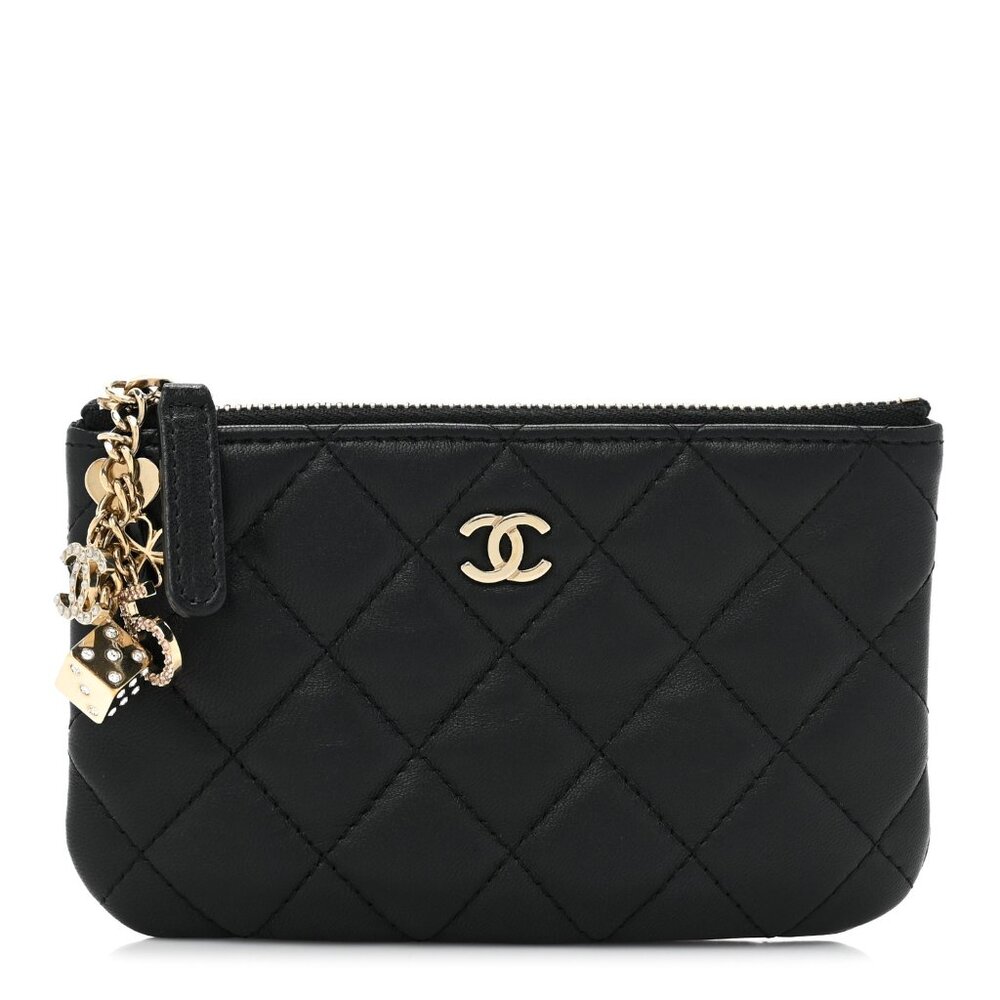 CHANEL  Lambskin Quilted Mini Casino Cosmetic Case Black